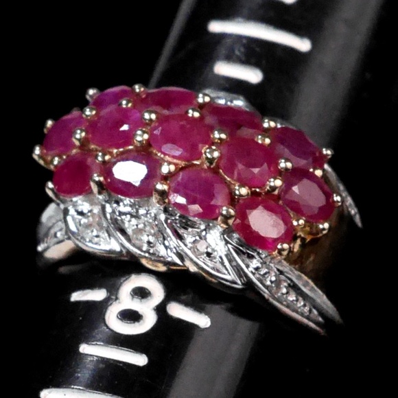 10k Ruby Diamond Cluster Ring in SOLID Yellow Gold - Picture 7 of 9